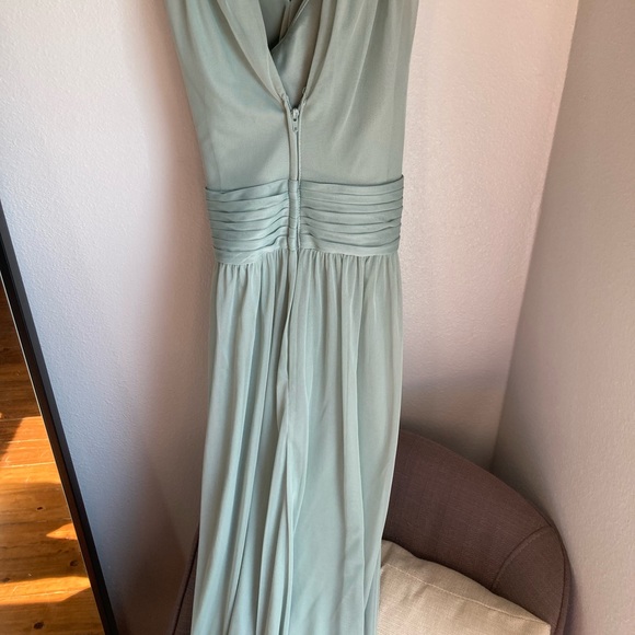 David's Bridal Crisscross High Neck Mesh Bridesmaid Dress Dusty Sage 8 - Picture 9 of 9
